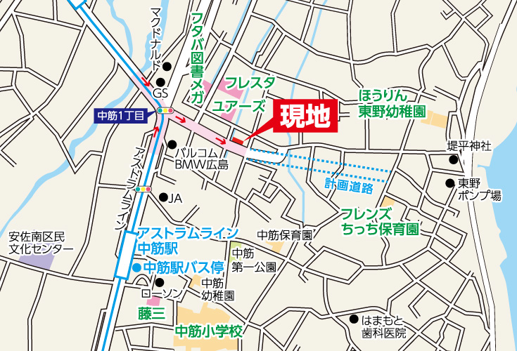 広島市安佐南区中筋3丁目4新築一戸建て分譲住宅現地案内図