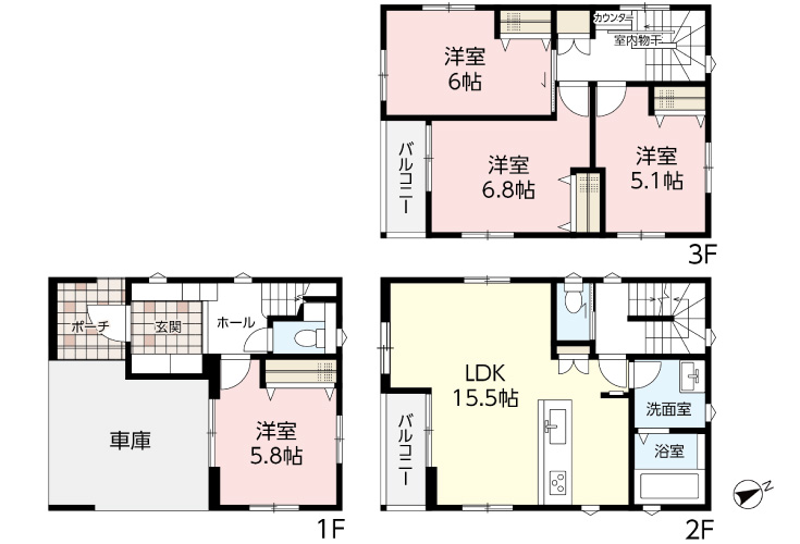 広島市西区観音町11新築一戸建て分譲住宅間取り図