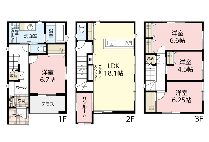 広島市安佐南区山本4丁目19新築一戸建て分譲住宅間取り図