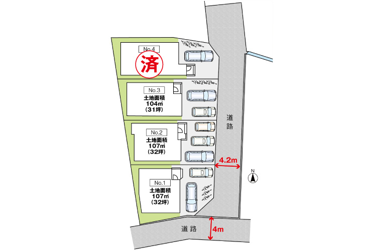 広島市安佐南区東原3丁目1新築一戸建て分譲住宅区画図